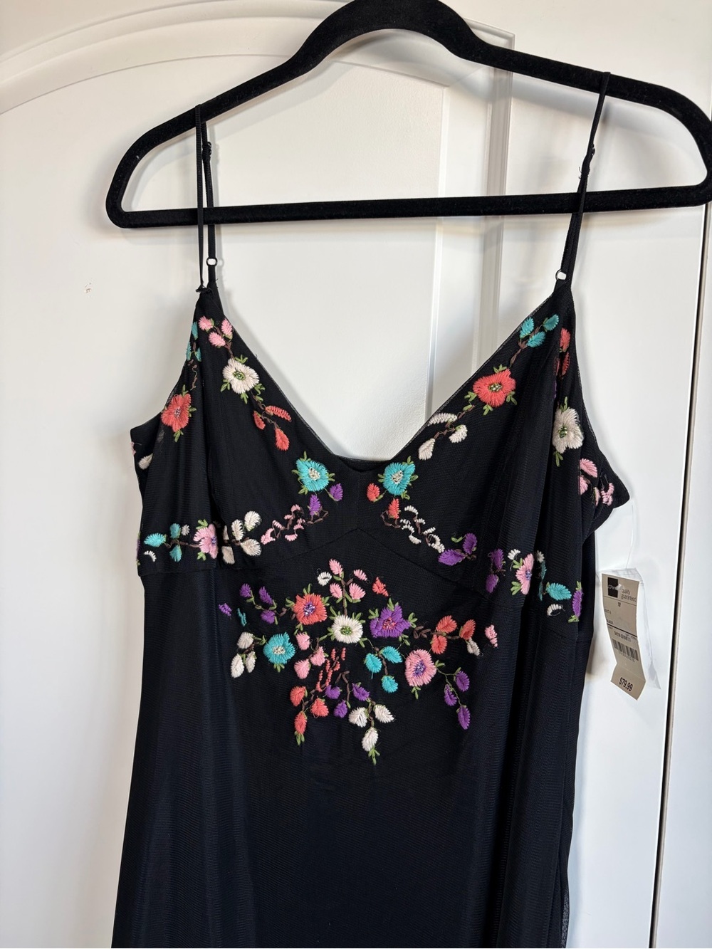 Vintage RARE Y2K MIXIT Floral Embroidered Handkerchief Hem Midi Slip Dress - Picture 3 of 9